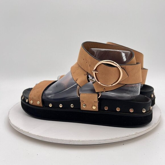 LA Tribe Women Size EU 40 US 9 Brown Leather Ankle Buckle Studed Platform Sandal - Picture 7 of 15